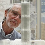 Italian architect Renzo Piano poses near a model of the new Law Court complex he designed in Paris